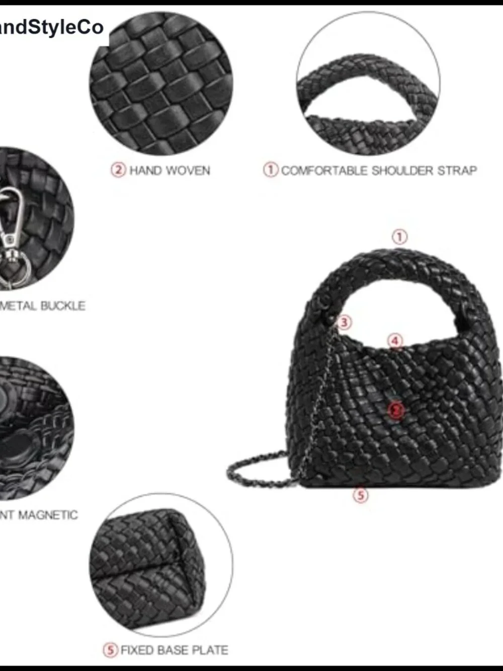 Woven Tote Bucket Bag Vegan Leather Crossbody Shoulder Purse